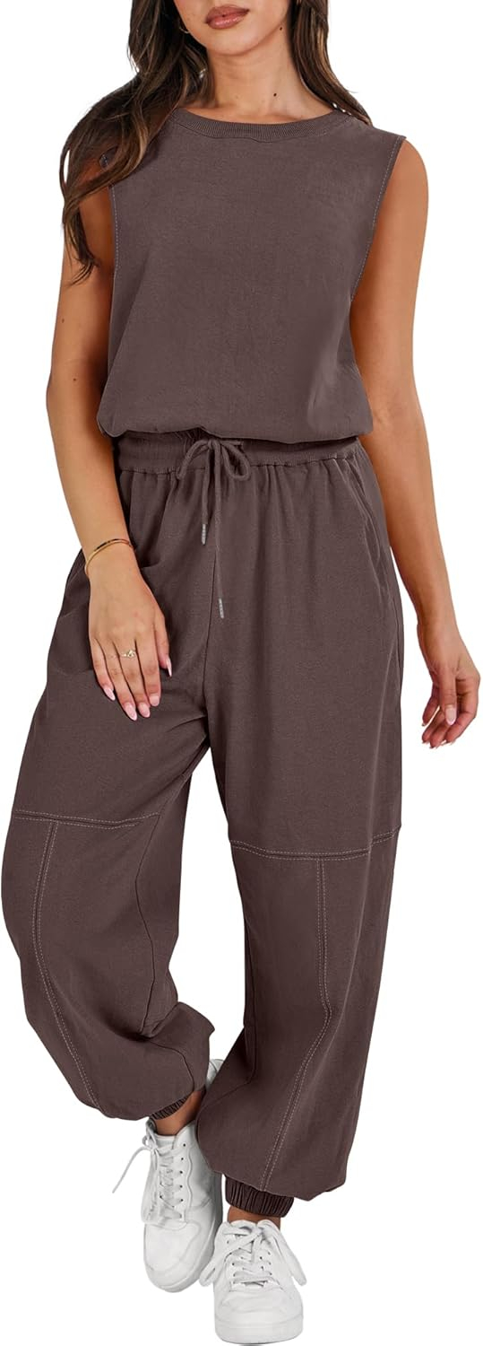 ANRABESS Jumpsuits for Women Casual Summer Sleeveless 2025 Romper One Piece Outfit Active Workout Lounge Jumpsuits Pockets - Image 10