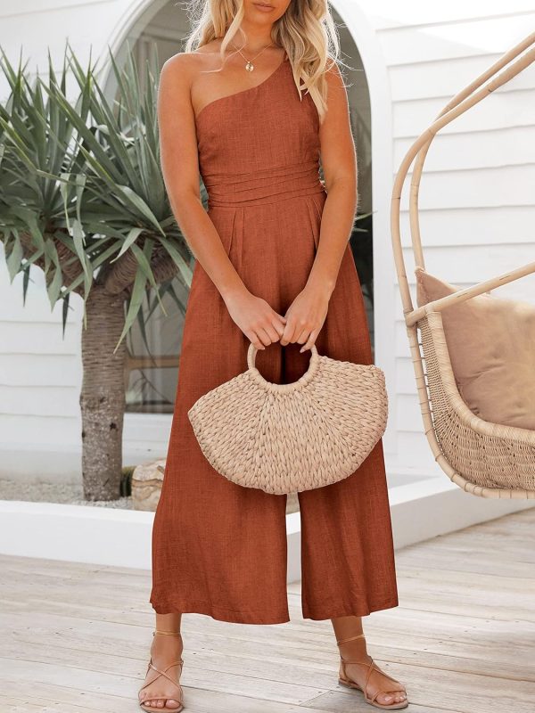 ANRABESS Women's Summer Straps One Shoulder High Waist Dressy Casual Wide Leg Linen Jumpsuit Romper Beach Travel Outfits - Image 28