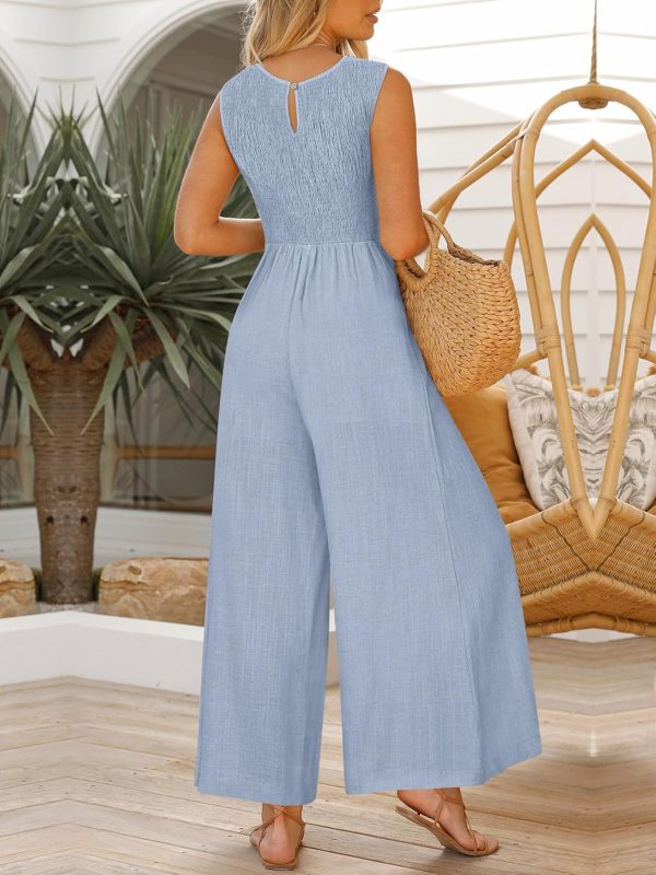 ANRABESS Jumpsuits for Women Summer Dressy Casual Linen Romper Sleeveless V Neck High Waist Wide Leg Beach Vacation Outfits - Image 12
