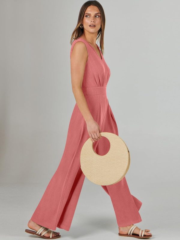 ANRABESS Jumpsuits for Women Summer Dressy Casual Linen Romper Sleeveless V Neck High Waist Wide Leg Beach Vacation Outfits - Image 21