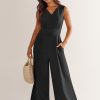 ANRABESS Jumpsuits for Women Summer Dressy Casual Linen Romper Sleeveless V Neck High Waist Wide Leg Beach Vacation Outfits - Image 39