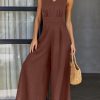 ANRABESS Jumpsuits for Women Summer Dressy Casual Linen Romper Sleeveless V Neck High Waist Wide Leg Beach Vacation Outfits - Image 43