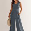 ANRABESS Jumpsuits for Women Summer Dressy Casual Linen Romper Sleeveless V Neck High Waist Wide Leg Beach Vacation Outfits - Image 80