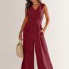 ANRABESS Jumpsuits for Women Summer Dressy Casual Linen Romper Sleeveless V Neck High Waist Wide Leg Beach Vacation Outfits - Image 94